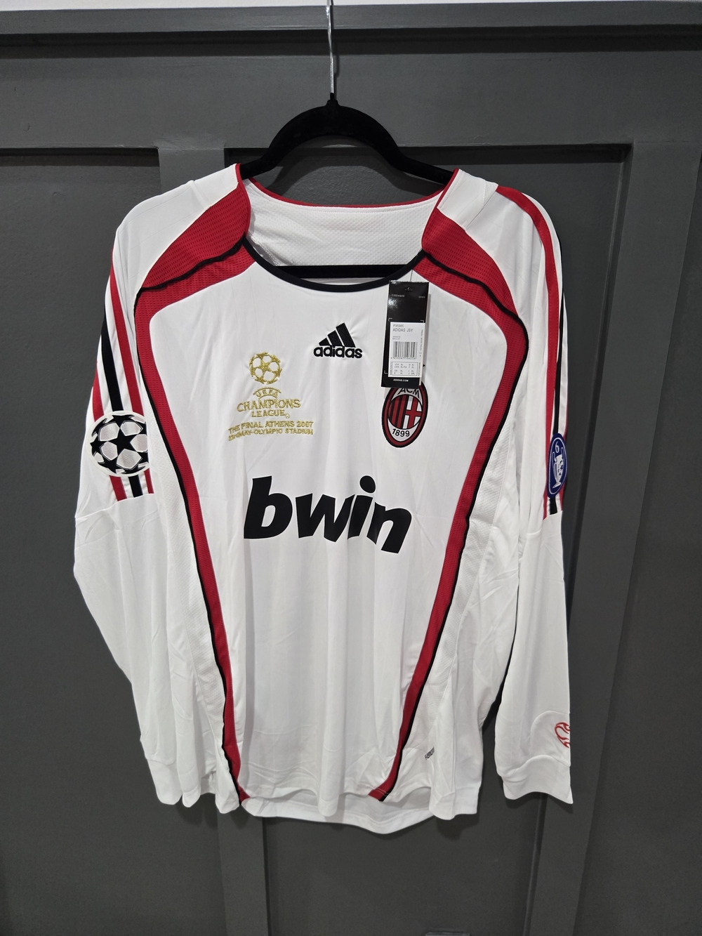 AC Milan 2007 UCL Final Jersey Kaka #22 Long Sleeve White Soccer Away Kit XL